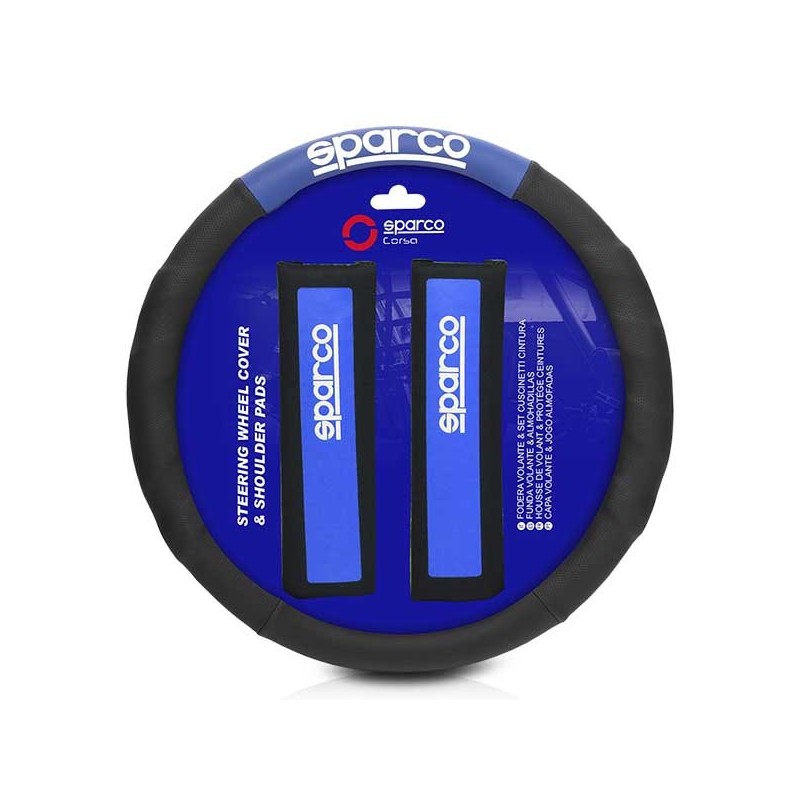 FUNDA VOLANTE + ALMOHADILLAS NEGRO Y AZUL SPARCO