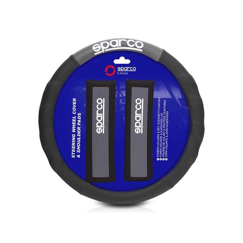 FUNDA VOLANTE + ALMOHADILLAS NEGRO Y GRIS SPARCO