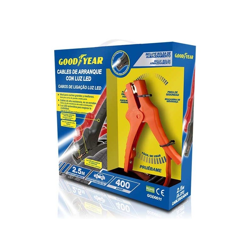 CABLES DE ARRANQUE CON LUZ LED 400 AMP / 20 MM / 2,5 M GOOD YEAR