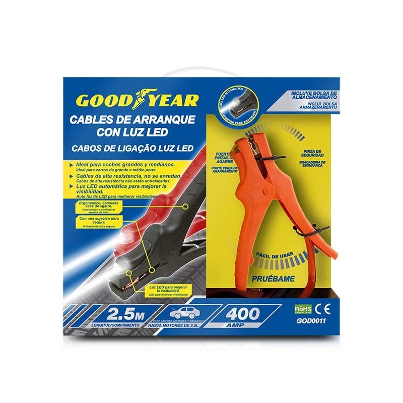 CABLES DE ARRANQUE CON LUZ LED 400 AMP / 20 MM / 2,5 M GOOD YEAR