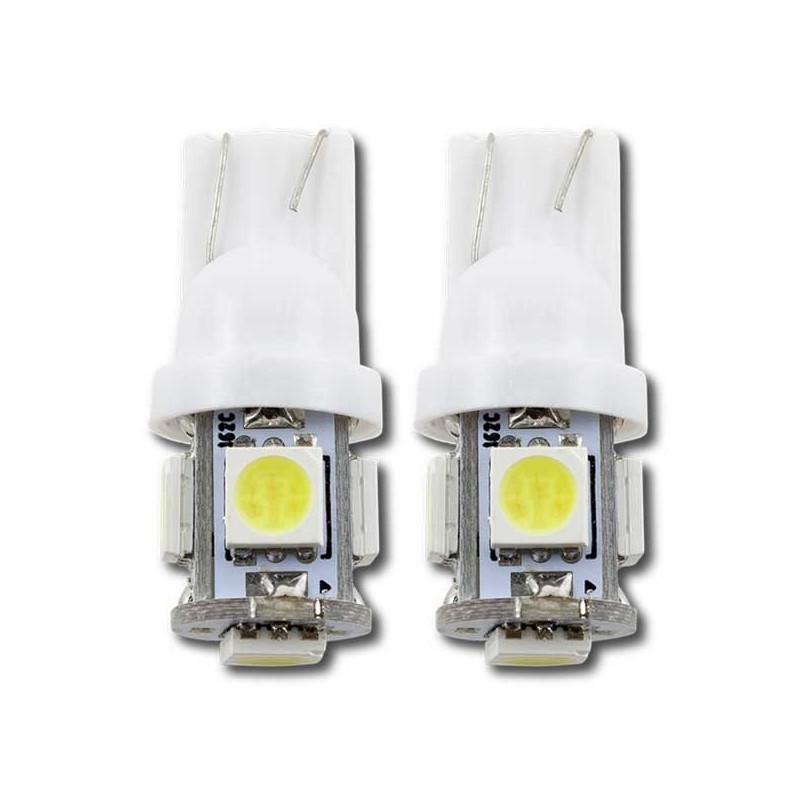 BOMBILLAS BLANCAS DE POSICIÓN T-10 5 LEDS SIN CASQUILLO