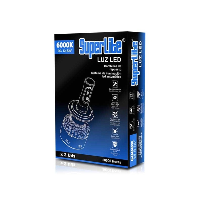 KIT BOMBILLAS LED H7 SUPERLITE 6000K 25W